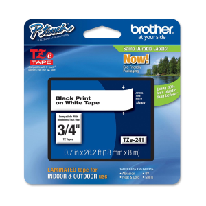 BROTHER TZE241 NASTRO LAMINATO PER STAMPANTI A TRASFERIMENTO TERMICO 1.8CMx8MT COLORE BIANCO STAMPA NERO